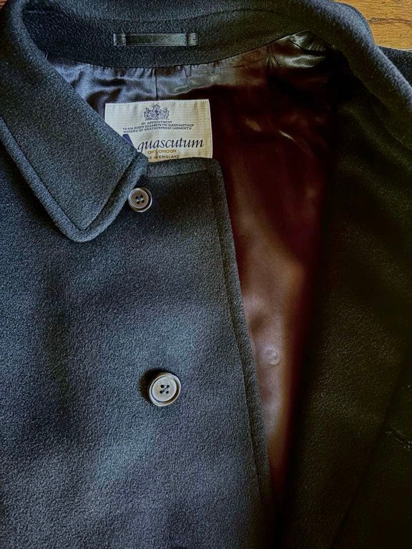 Aquascutum メンズ カシミヤコート 黒 LL 英国製