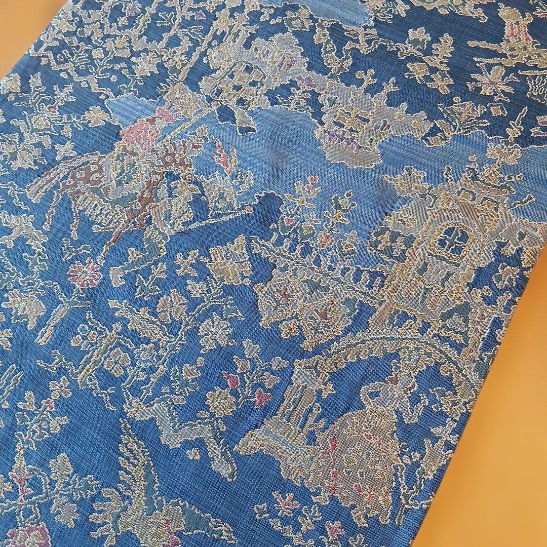 メルヘンなブルーの袋帯(青・六通)