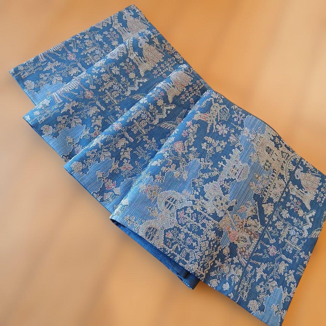 メルヘンなブルーの袋帯(青・六通)