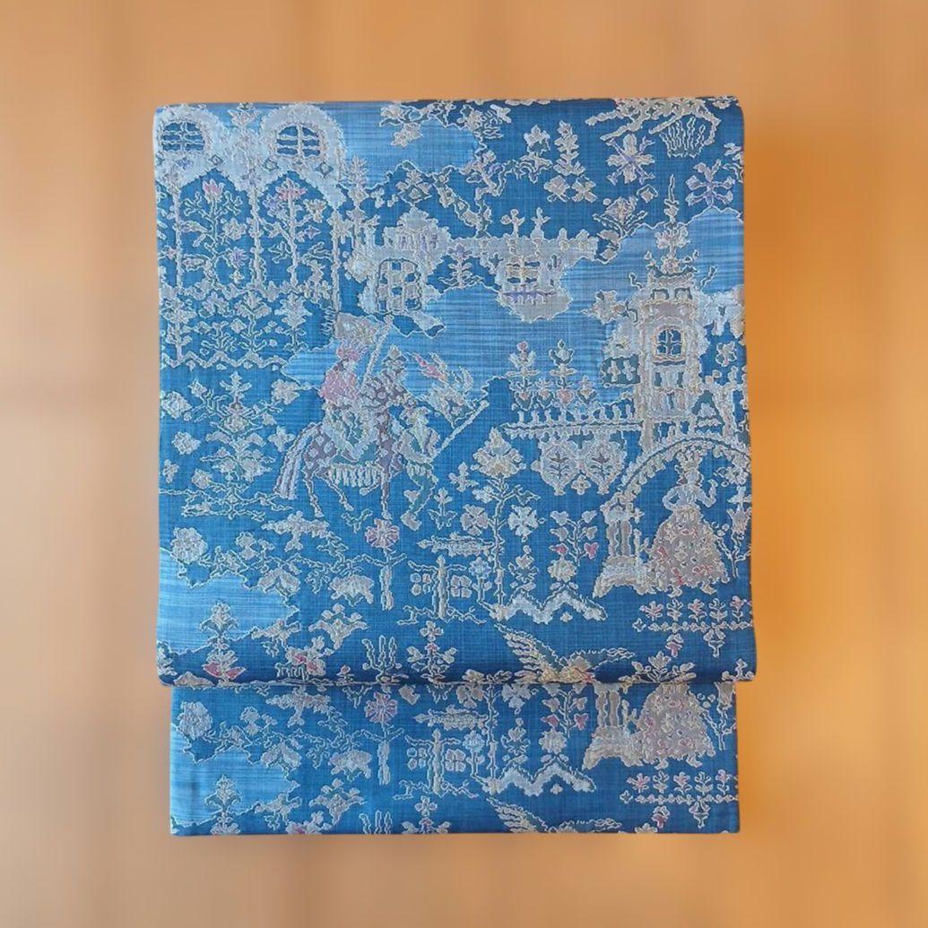 メルヘンなブルーの袋帯(青・六通)