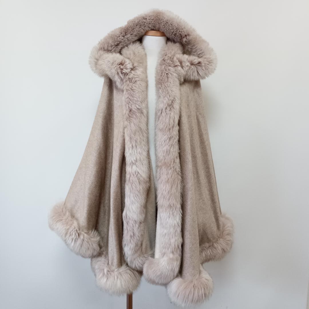 PIACENZA リアルファー ケープ クローク ブルーフォックス 毛皮