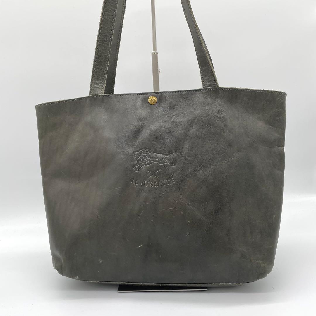 【美品】イルビゾンテ　トートバッグ　ハンドバッグ　カーキ　ロゴ型押し　A4可能