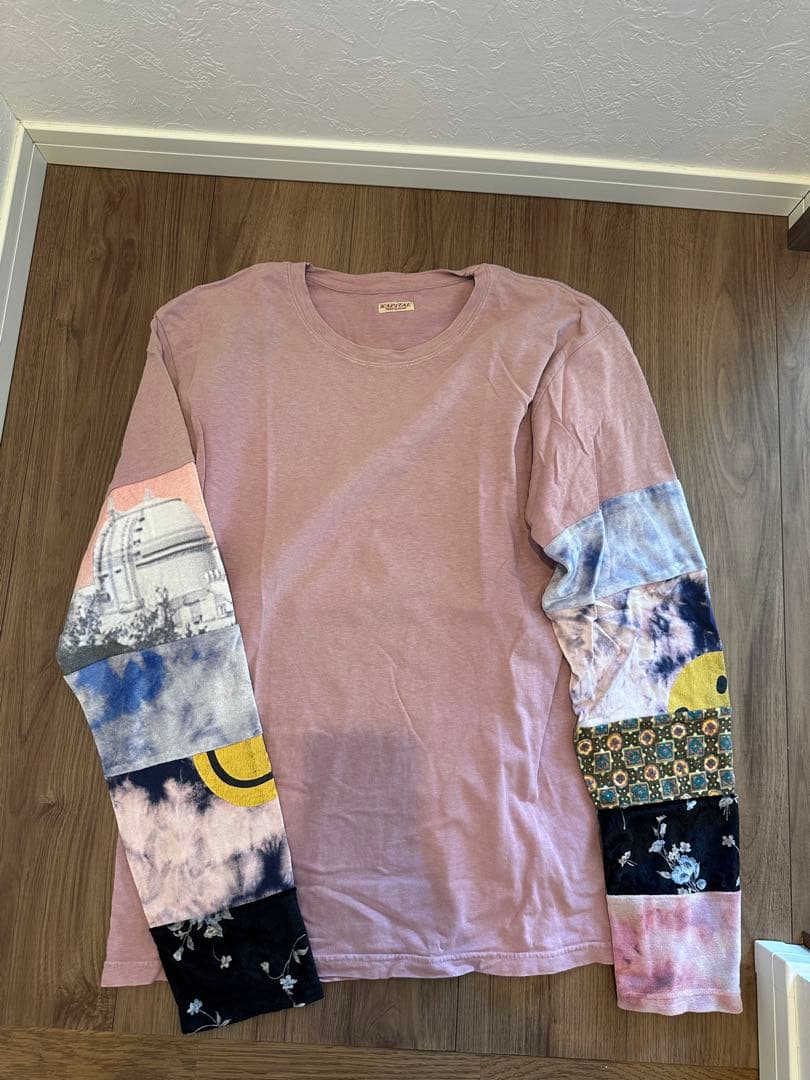 KAPITÁL パッチワークデザイン 長袖Tシャツ ピンク