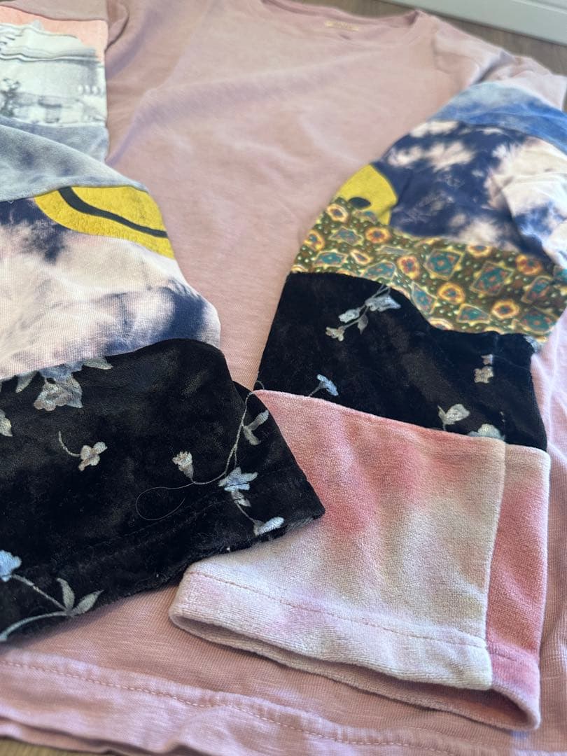 KAPITÁL パッチワークデザイン 長袖Tシャツ ピンク