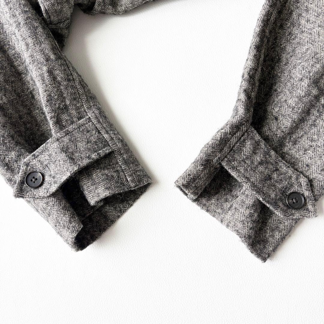 2950y美品　かぐれ　ヘリンボーンロングウールリネンコート グレー