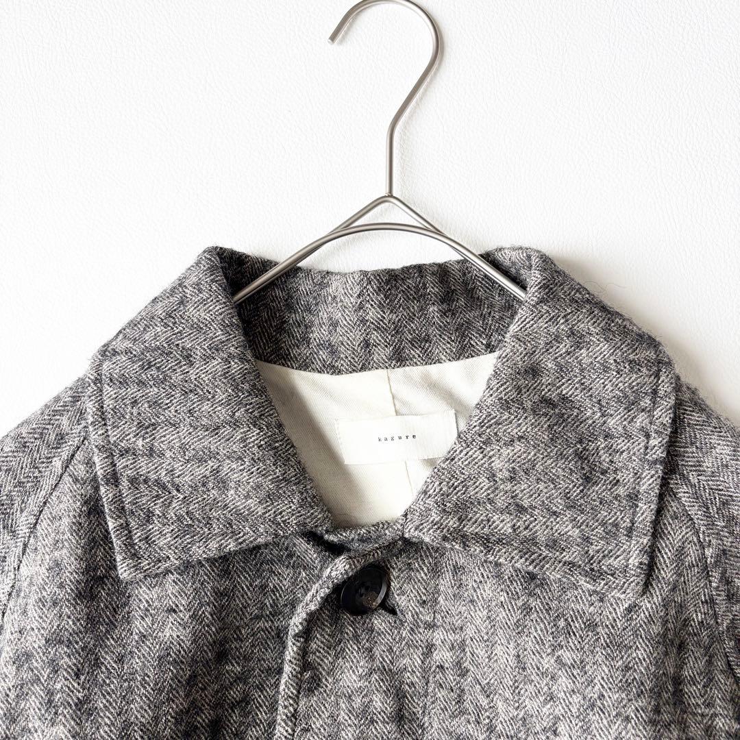 2950y美品　かぐれ　ヘリンボーンロングウールリネンコート グレー