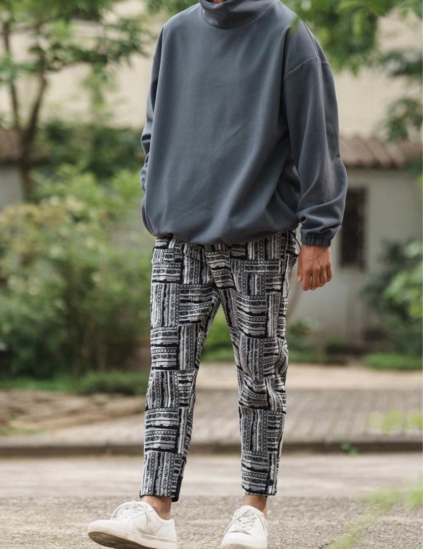 【新品未使用】CAMBIO カンビオ テーパードパンツ アンクル 総柄 白黒 S