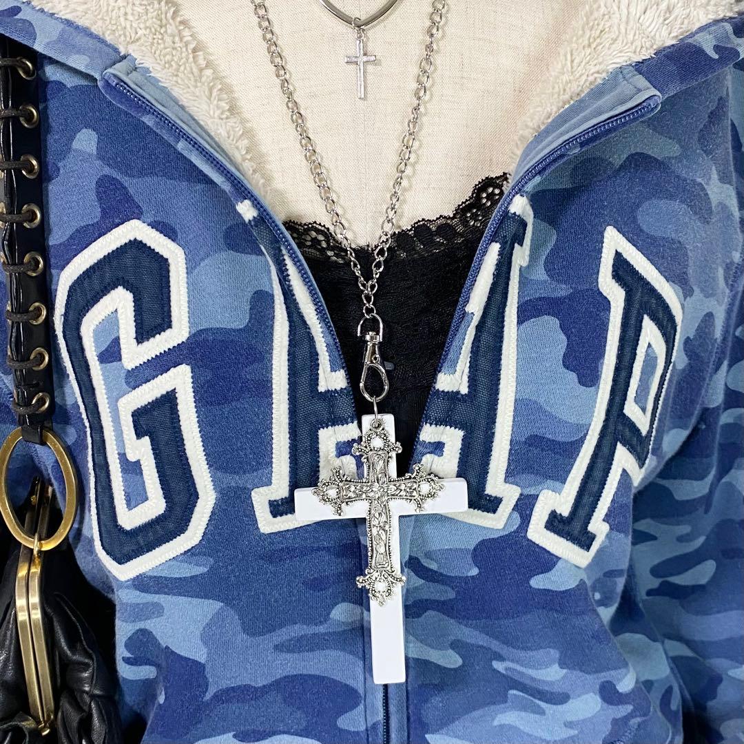 y2k GAP フルジップ パーカー 迷彩 平成ギャル 裏ボア ネイビー