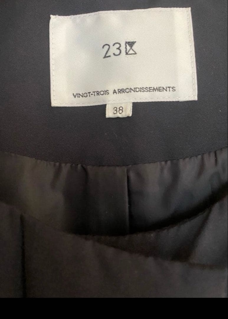 23区　38 ノーカラーロングコート　ネイビー