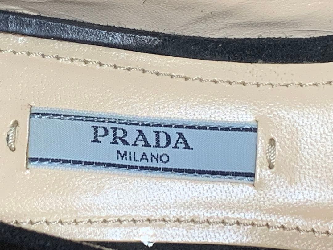 PRADA プラダ リボン付き フラットパンプス ブラック ハラコ調 37
