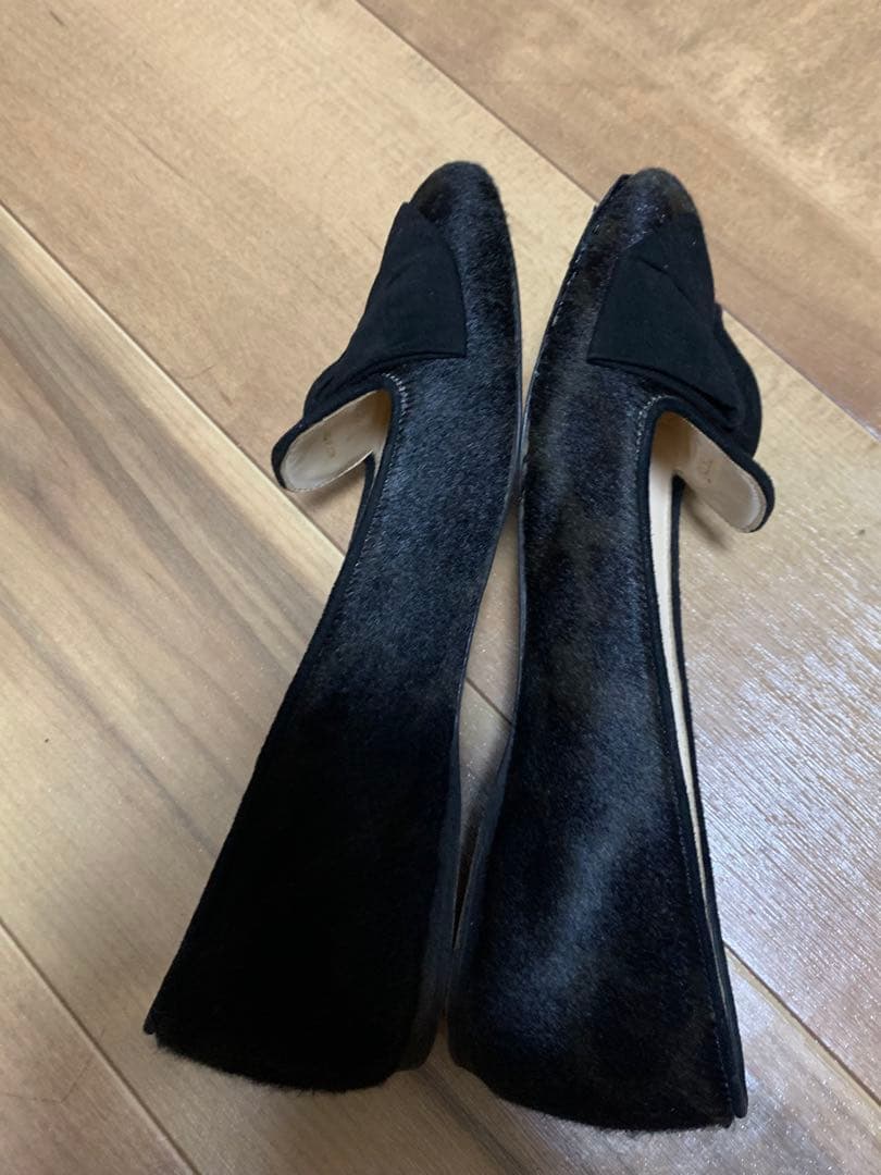 PRADA プラダ リボン付き フラットパンプス ブラック ハラコ調 37