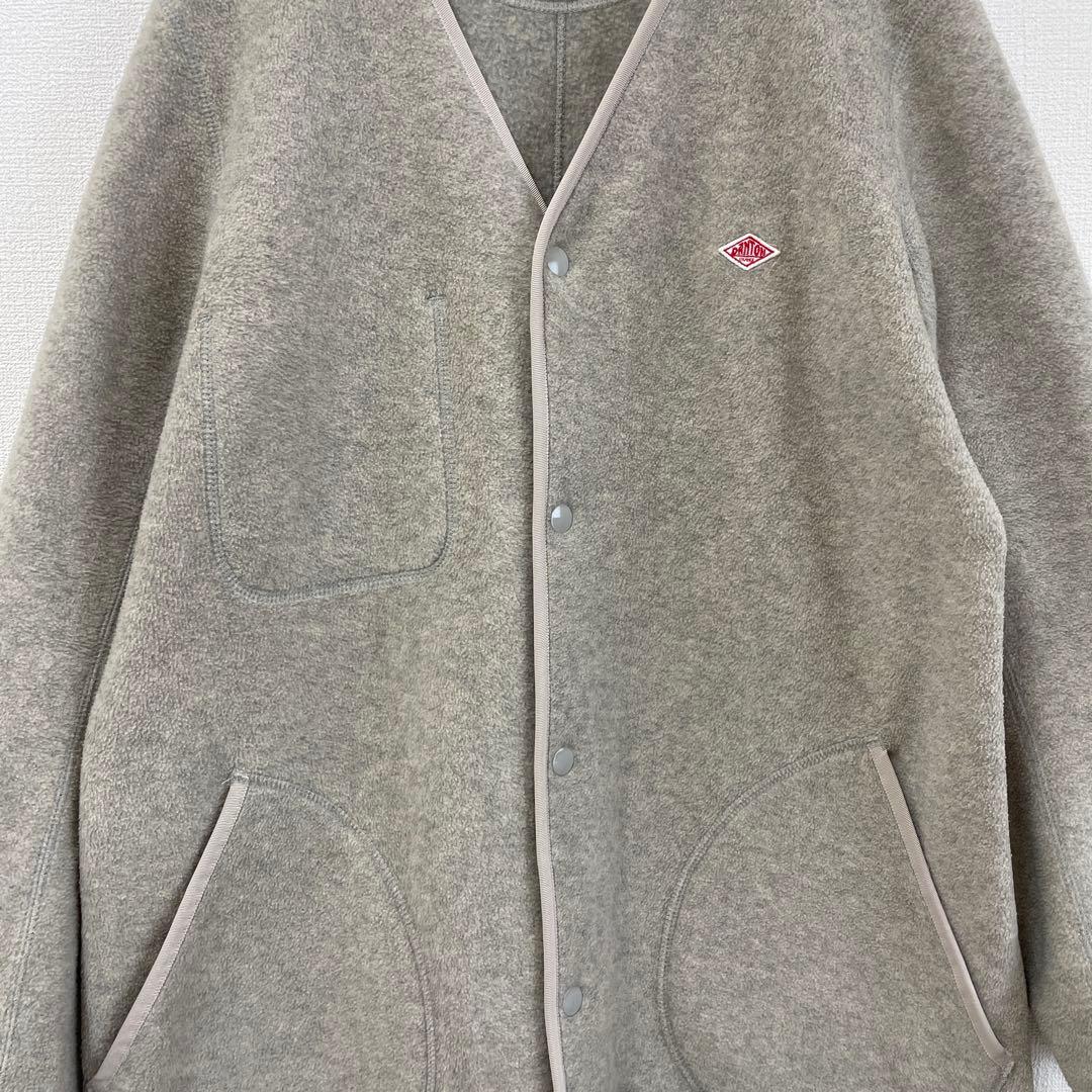 ダントン フリース カラーレス コート ロング丈 カーディガン Vネック 38