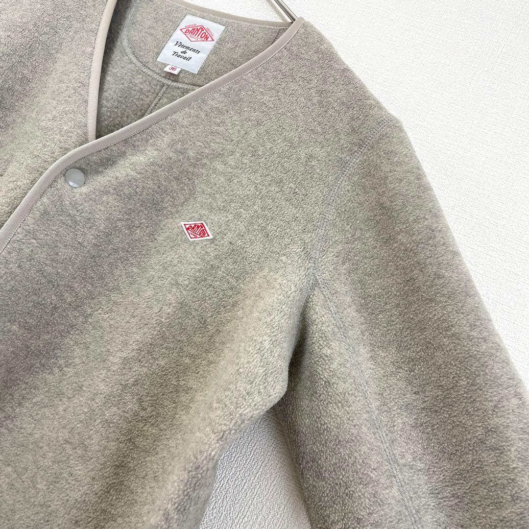 ダントン フリース カラーレス コート ロング丈 カーディガン Vネック 38