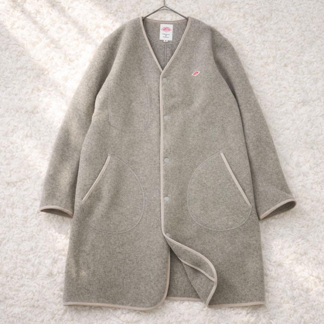 ダントン フリース カラーレス コート ロング丈 カーディガン Vネック 38