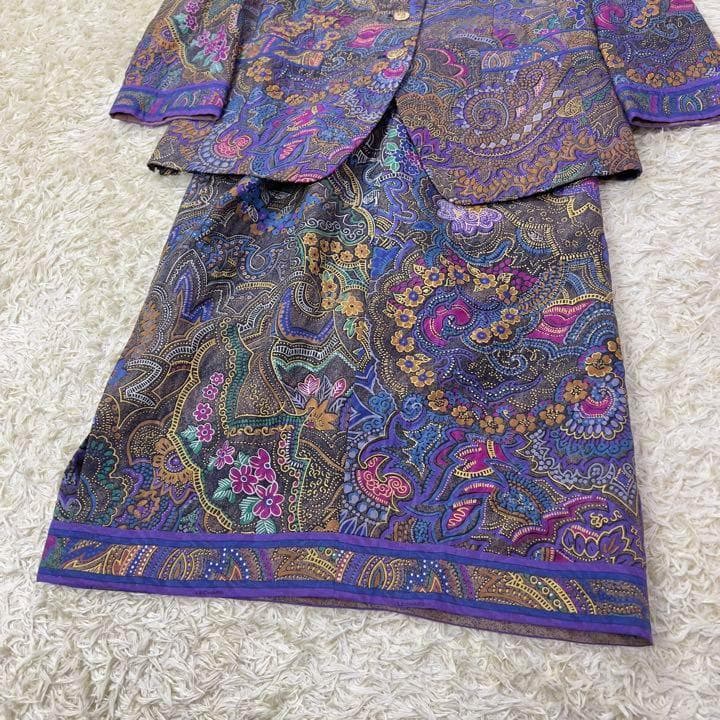 レオナール 大きいサイズ 金ボタン ペイズリー シルク混ノーカラー スーツ XL