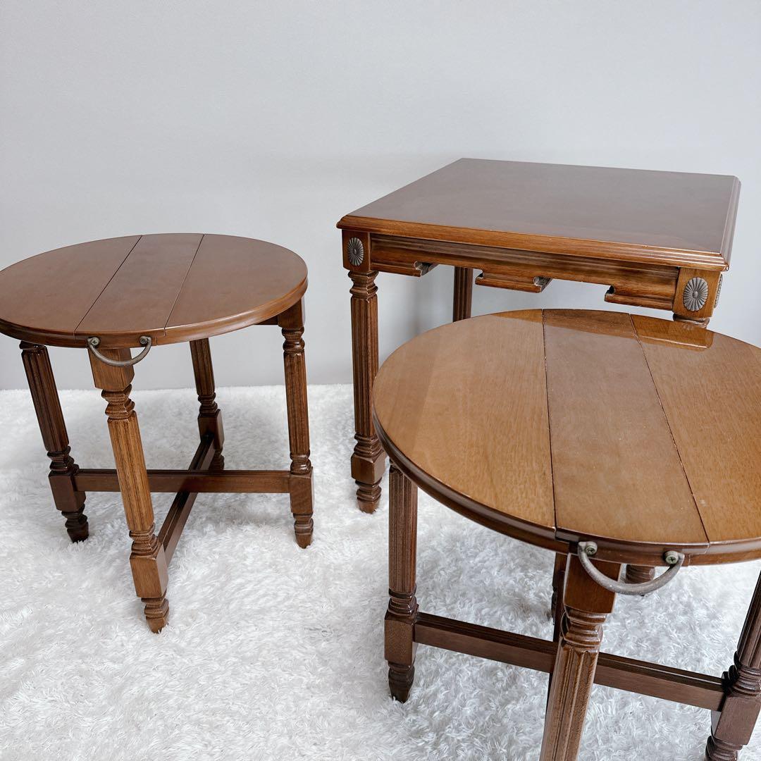 美品　アンティーク　ネストテーブル　3点セット　バタフライ式　レア　希少