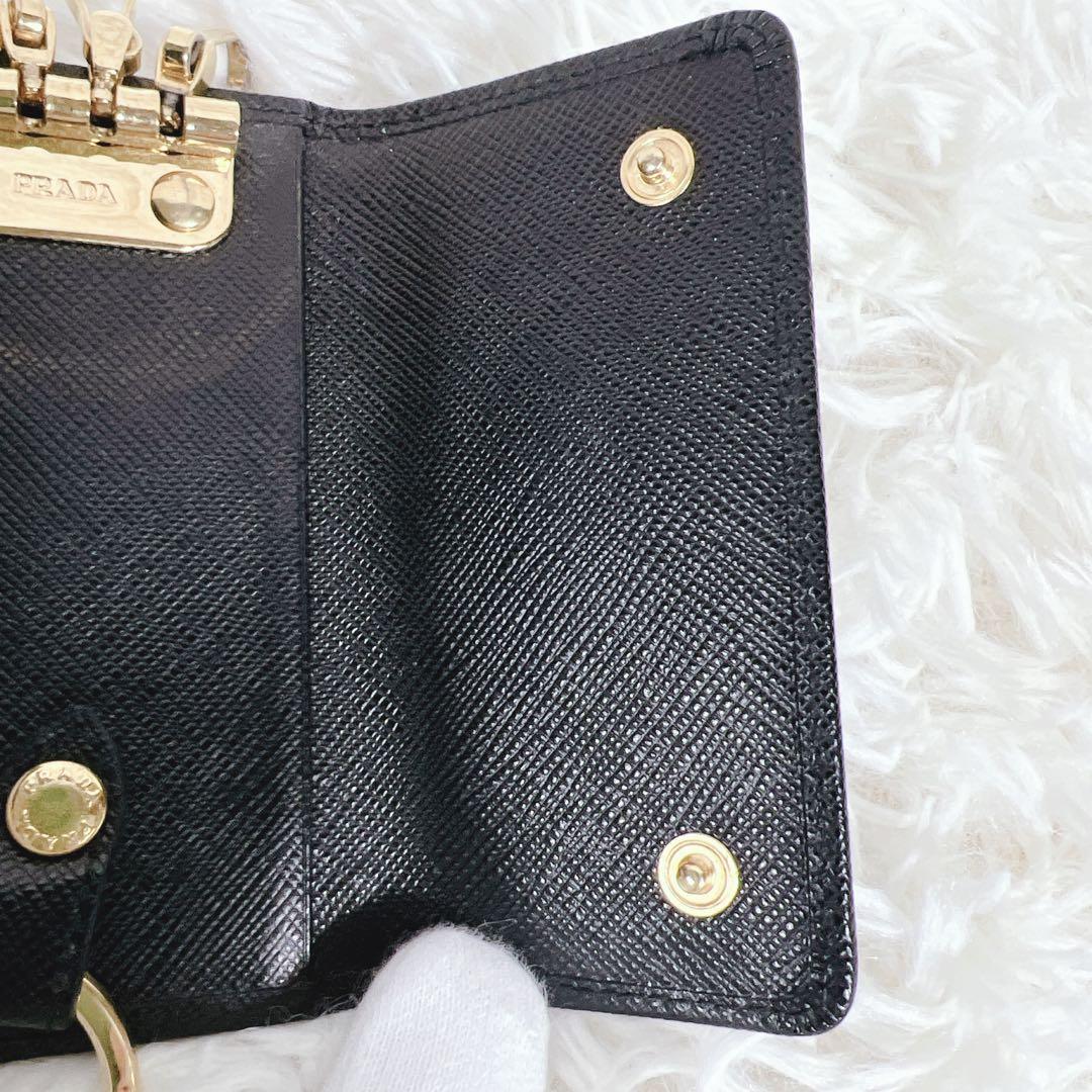 PRADA プラダ キーケース サフィアーノレザー キーリング 4連　ブラック