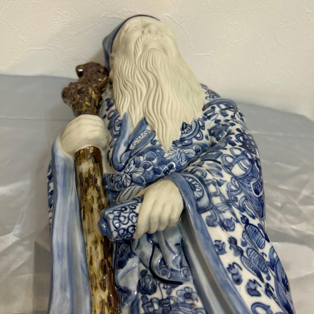 ◉さーや◉九谷　八幡窯　寿老人　染付　置物　縁起物