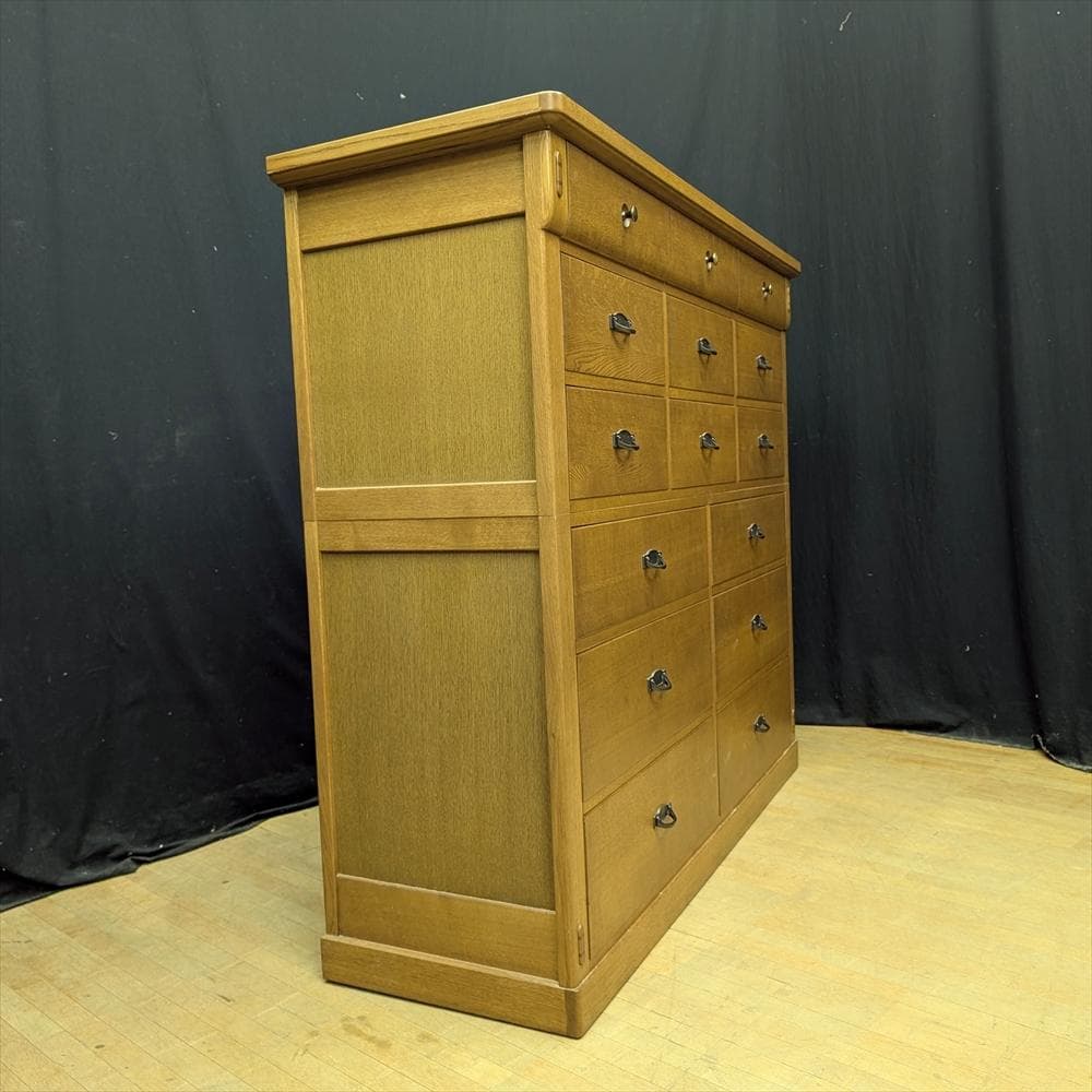 美品　府中家具　土井工芸　大型　楢 ナラ材　リビングチェスト　タンス　箪笥　収納