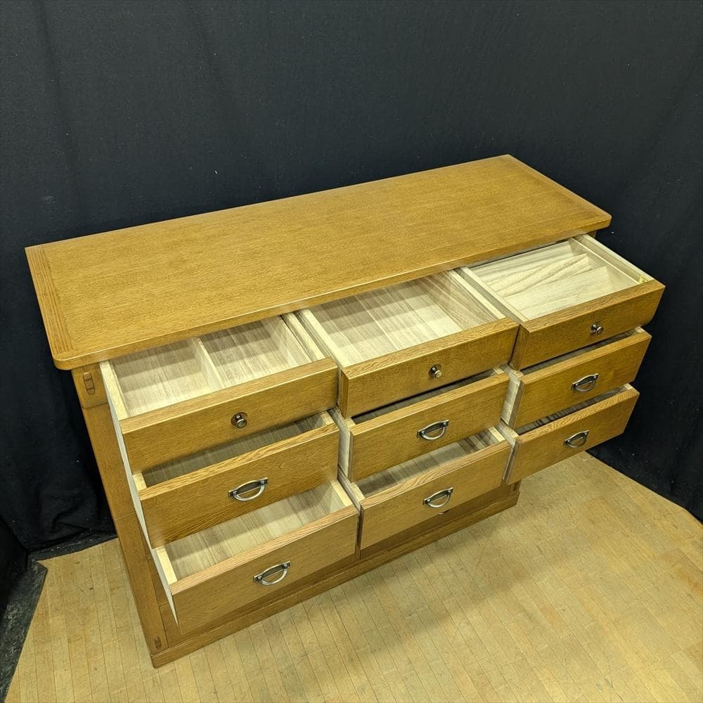 美品　府中家具　土井工芸　大型　楢 ナラ材　リビングチェスト　タンス　箪笥　収納