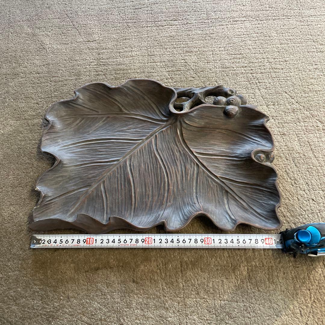 ダ*吉様 古美術品 木彫 葉盆 42cm 煎茶盆 煎茶道具