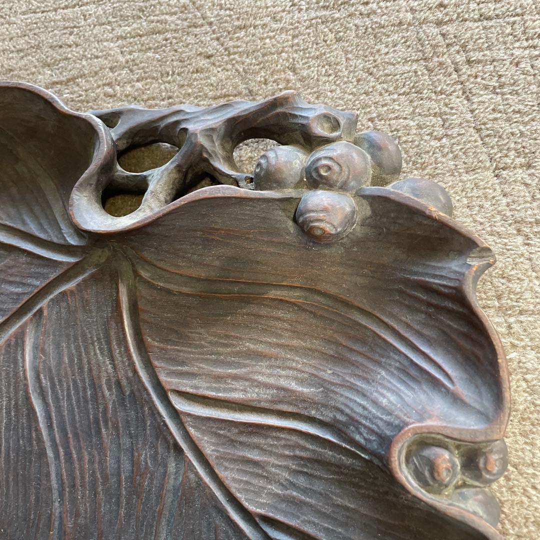 ダ*吉様 古美術品 木彫 葉盆 42cm 煎茶盆 煎茶道具