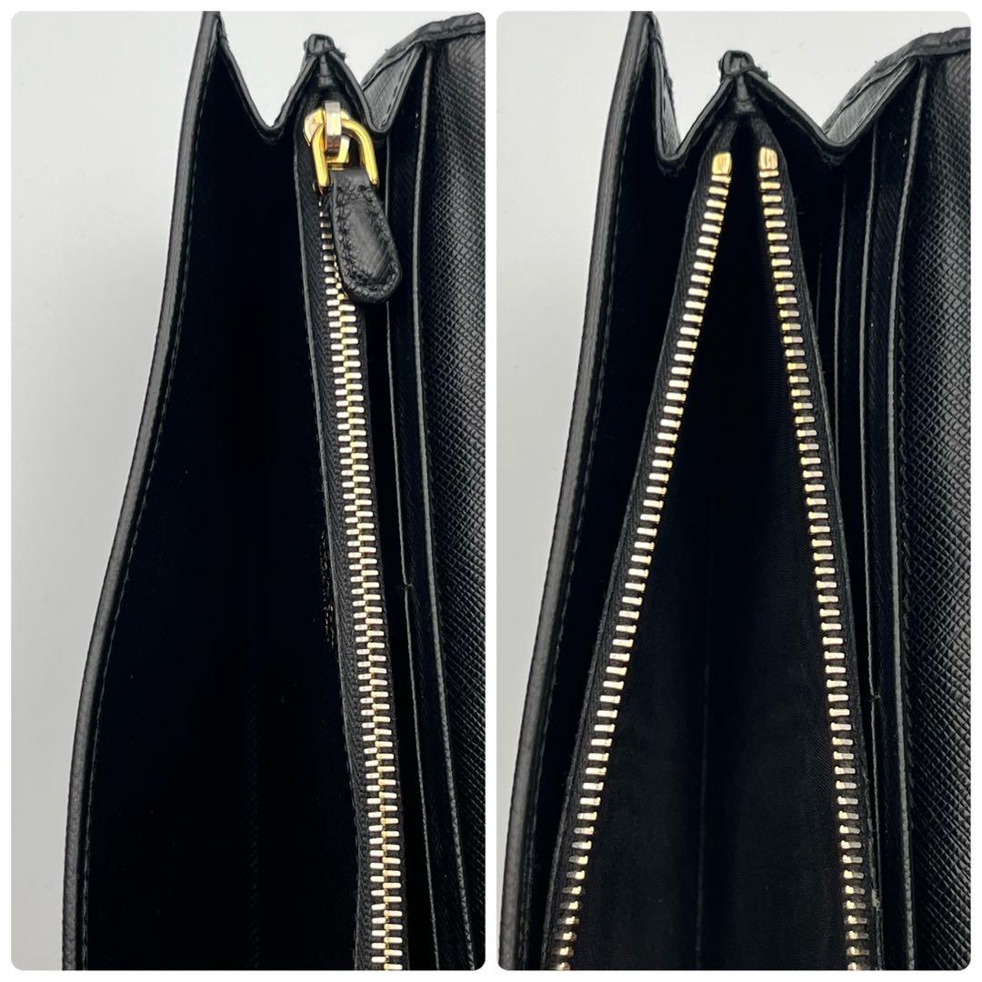 PRADA ブラック 長財布　二つ折り　サフィアーノレザー　ゴールドロゴ　小銭入