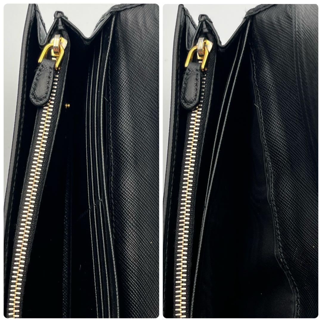 PRADA ブラック 長財布　二つ折り　サフィアーノレザー　ゴールドロゴ　小銭入
