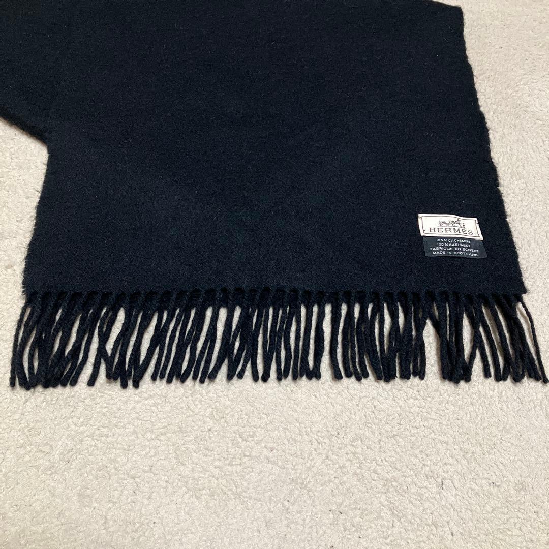 HERMES エルメス マフラー カシミヤ 黒 無地