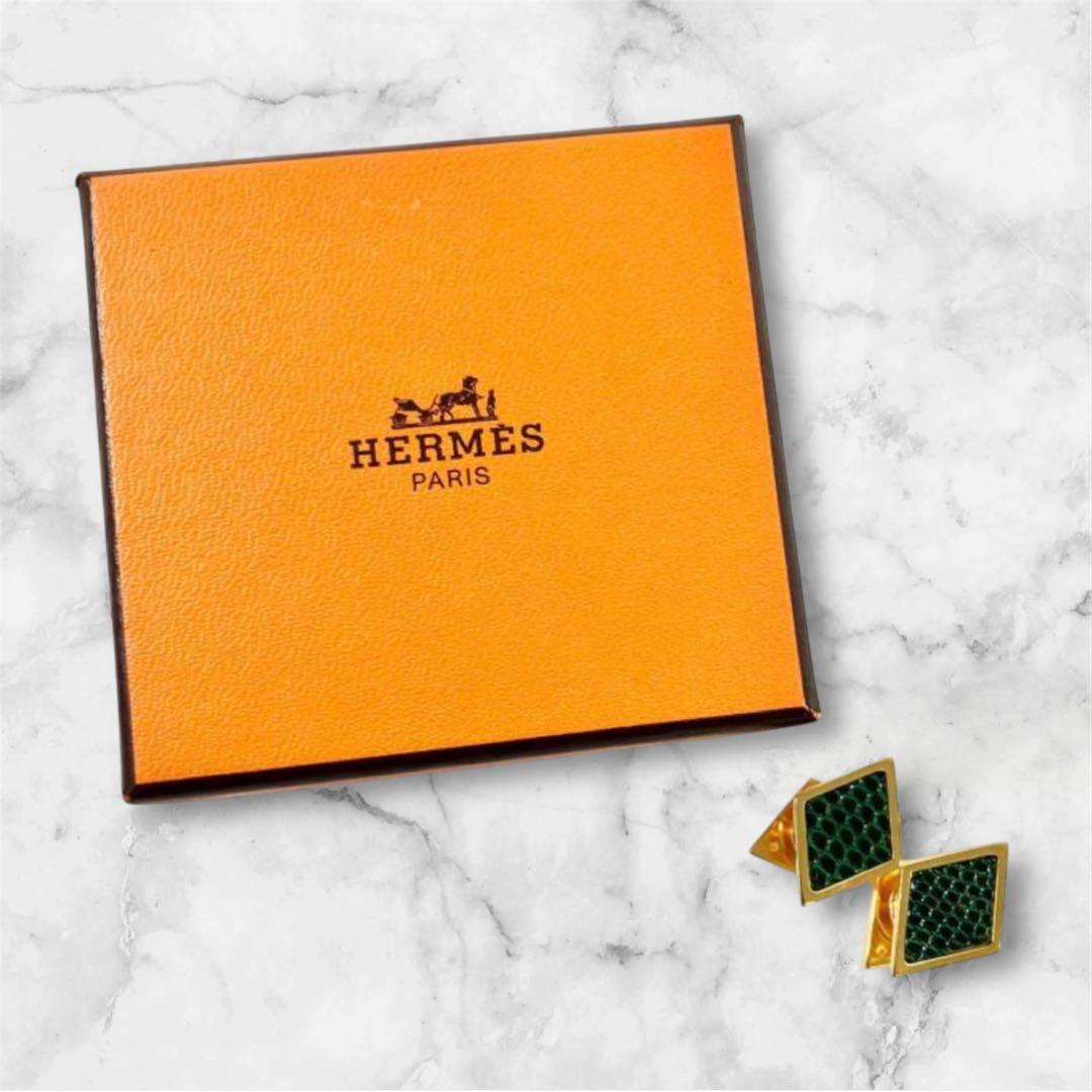 エルメス HERMES カフス カフスリンクス カフスボタン リザード 極美品