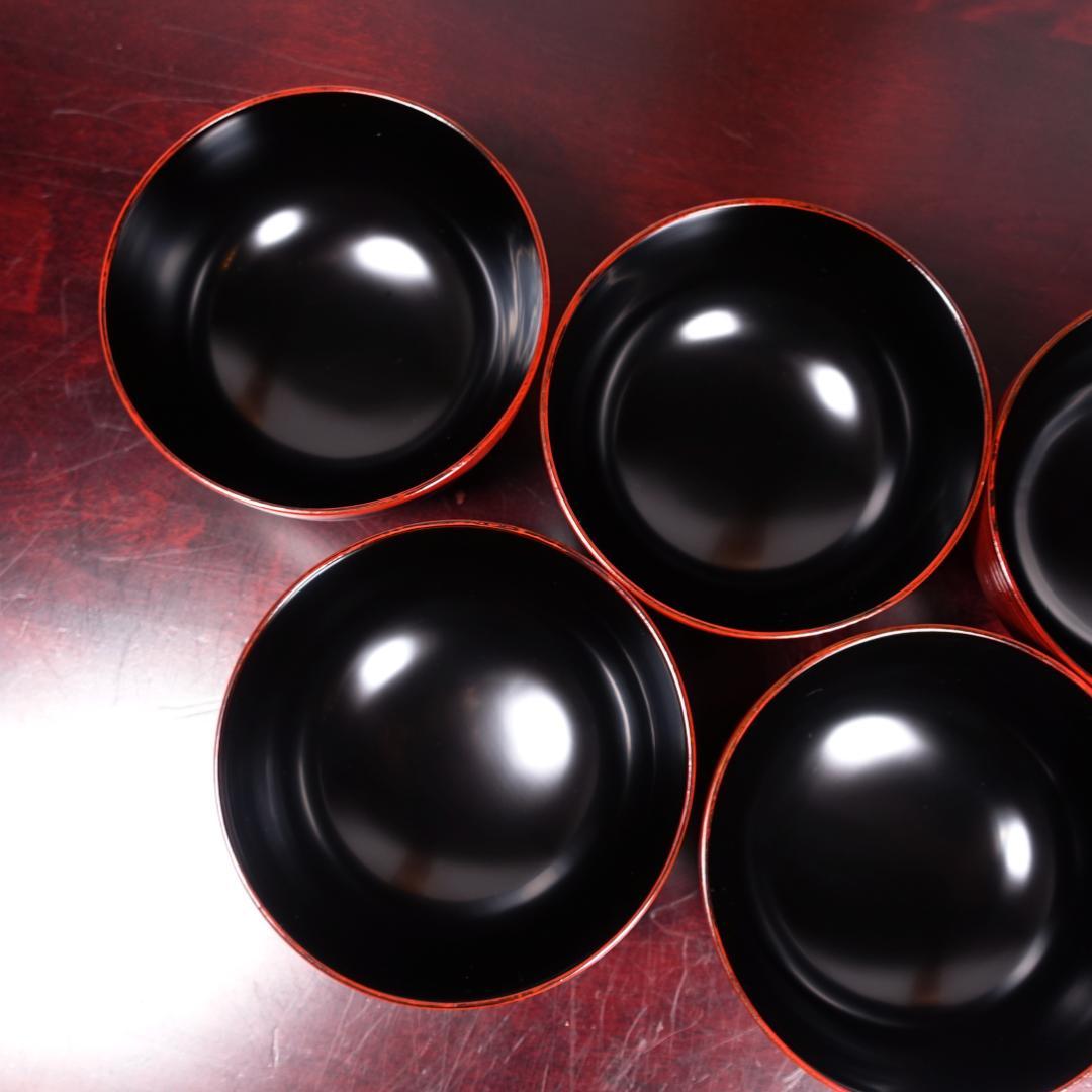 山中塗 喜八作 朱塗 内黒塗 見返結び松蒔絵 吸物椀 5客 共箱