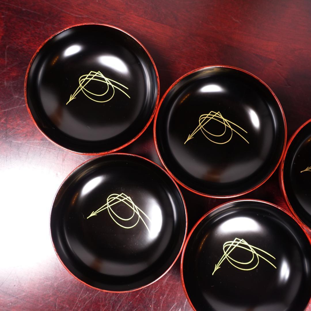 山中塗 喜八作 朱塗 内黒塗 見返結び松蒔絵 吸物椀 5客 共箱