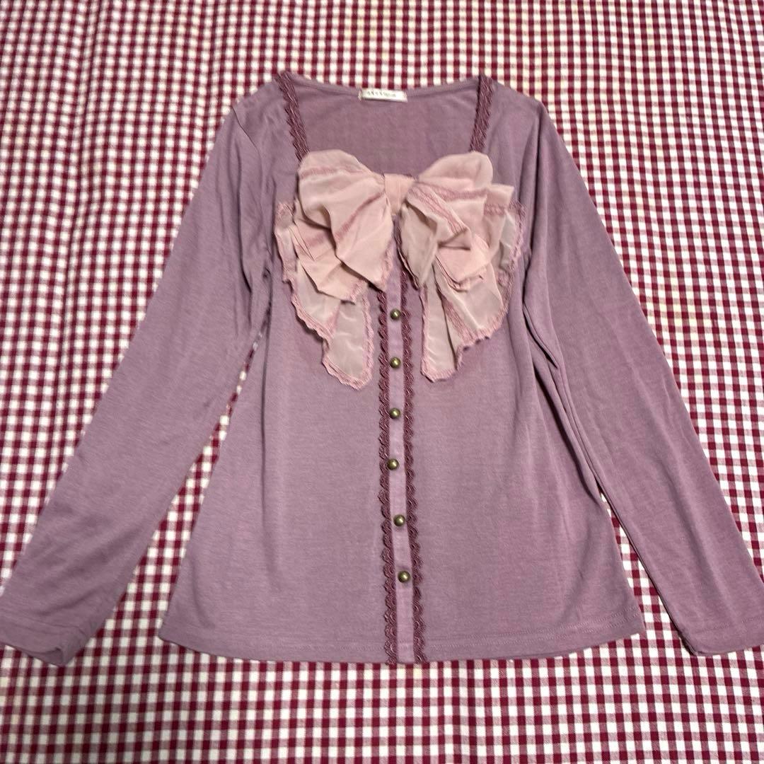 美品　axesfemmアクシーズ　BIGリボン　ピンクラベンダー長袖トップス