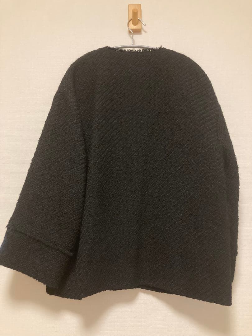 ラウンジドレスLoungedress ツイードノーカラージャケット　黒ブラック