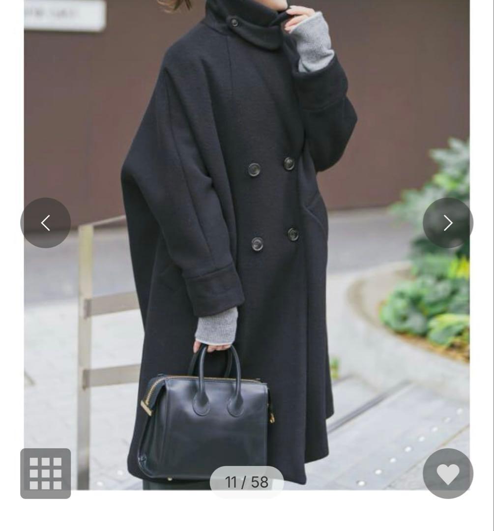 ティッカ　スピックアンドスパン　ブラック テントコートロングコート25AW