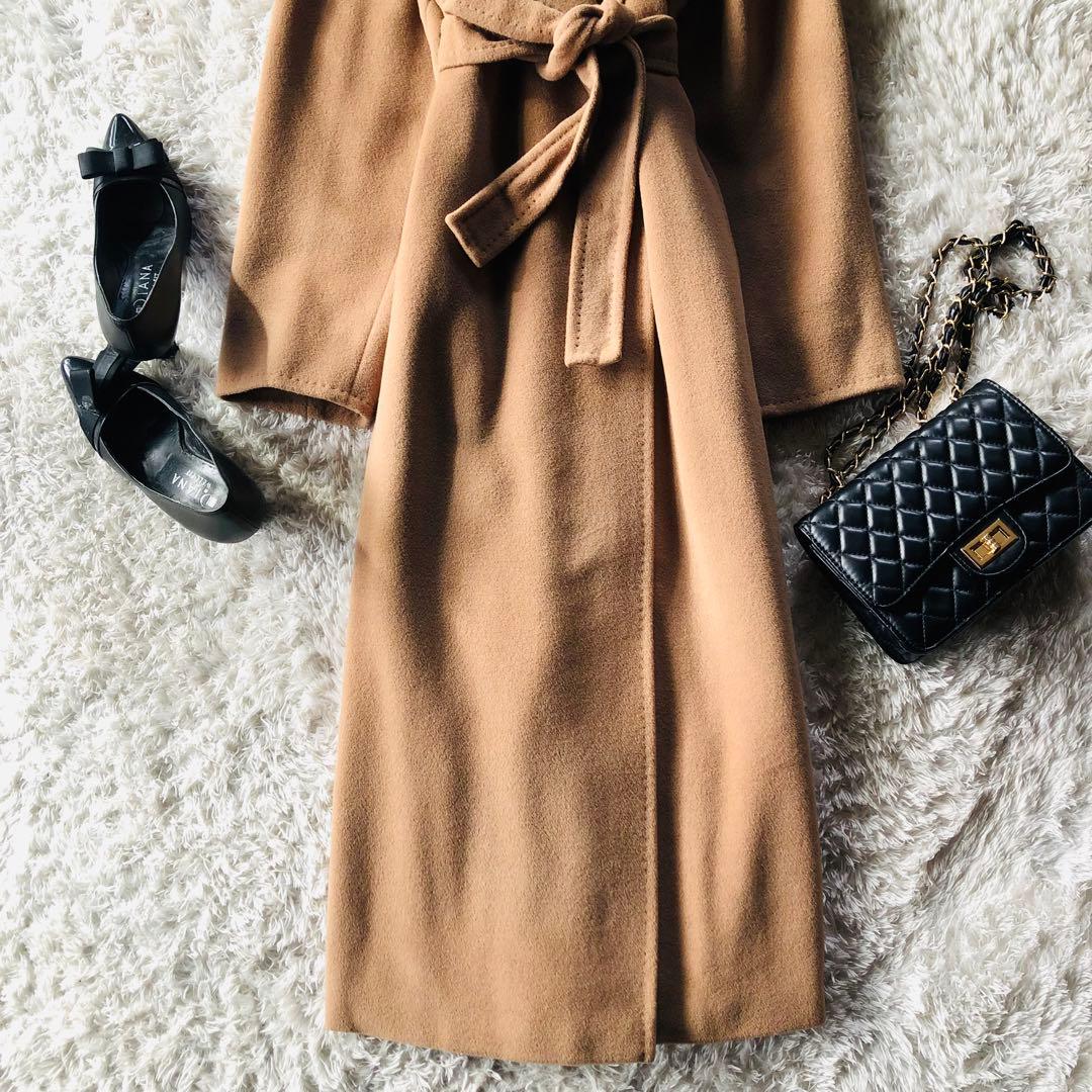 美品✨マックスマーラ ベルテッドコート アンゴラ 女優襟 銀タグ キャメル40