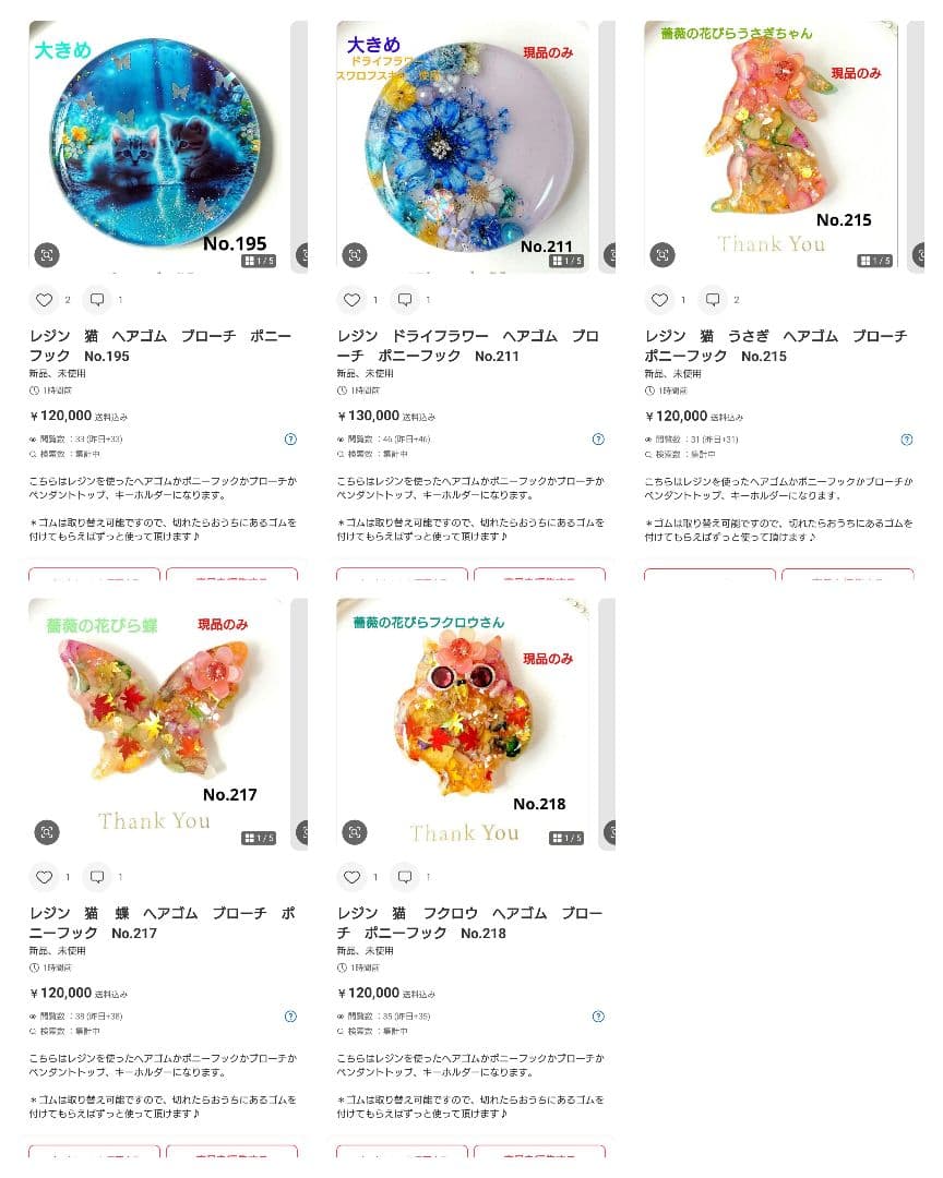 レジン　ドライフラワー　ヘアゴム　ブローチ　ポニーフック　No.238
