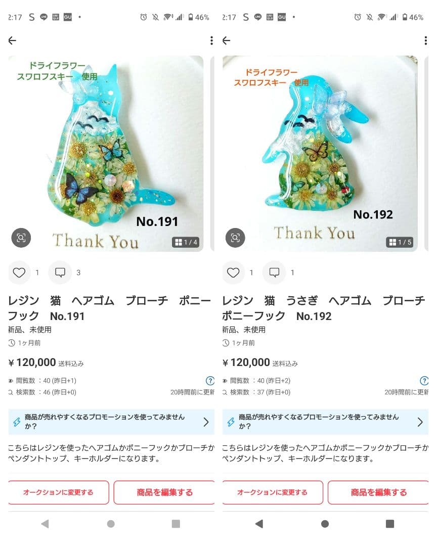 レジン　ドライフラワー　ヘアゴム　ブローチ　ポニーフック　No.238