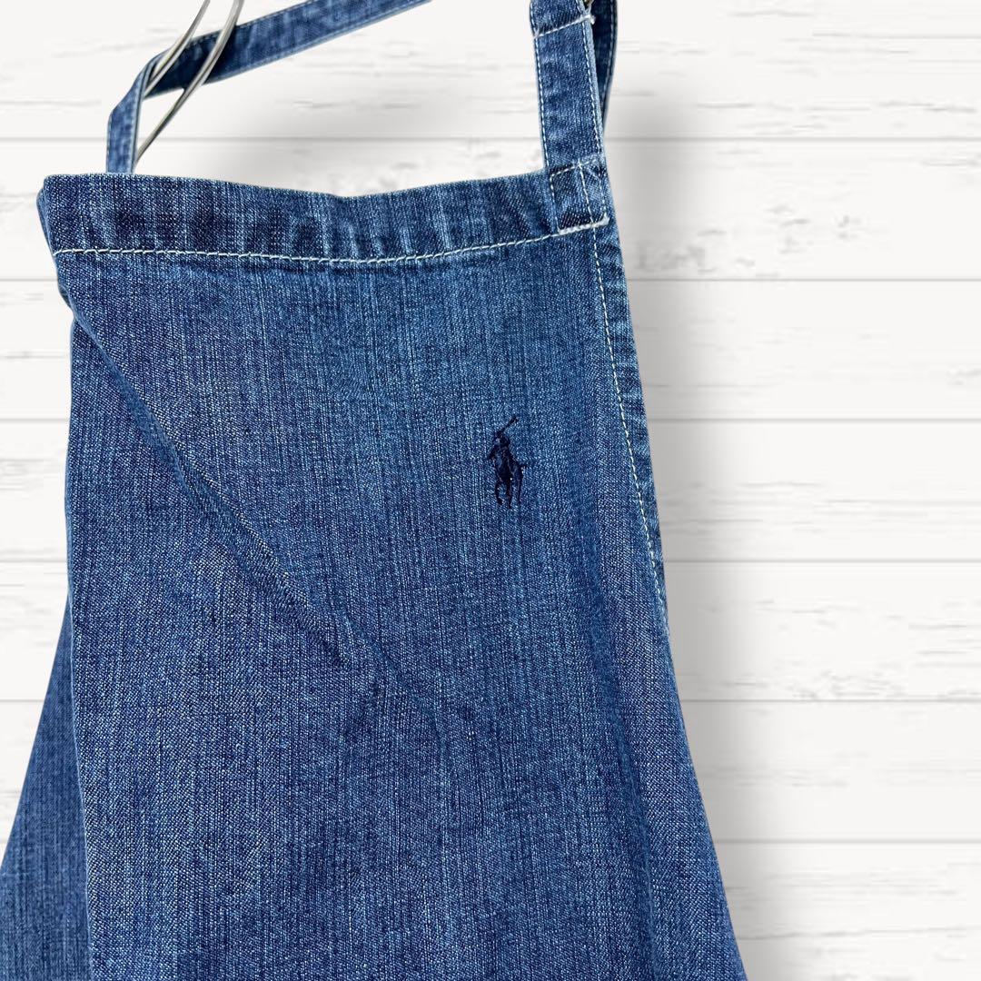 1262【ラルフローレンホーム】エプロン デニム インディゴ ロゴ 綿100%