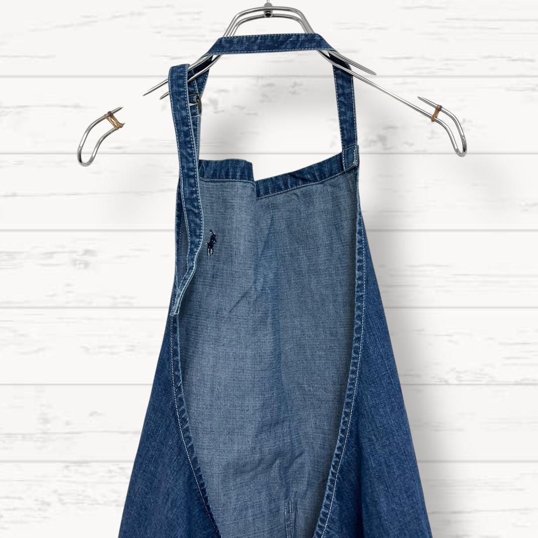 1262【ラルフローレンホーム】エプロン デニム インディゴ ロゴ 綿100%
