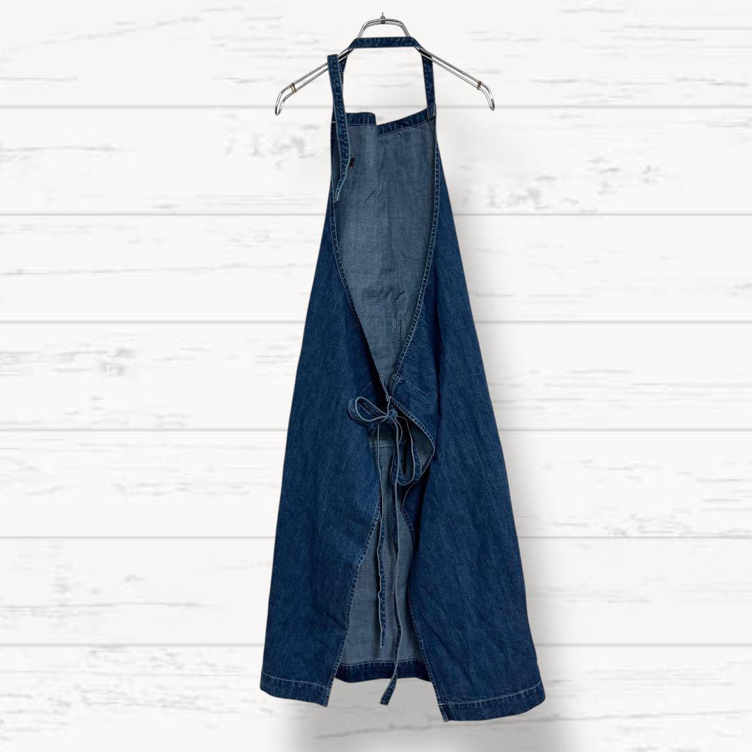 1262【ラルフローレンホーム】エプロン デニム インディゴ ロゴ 綿100%