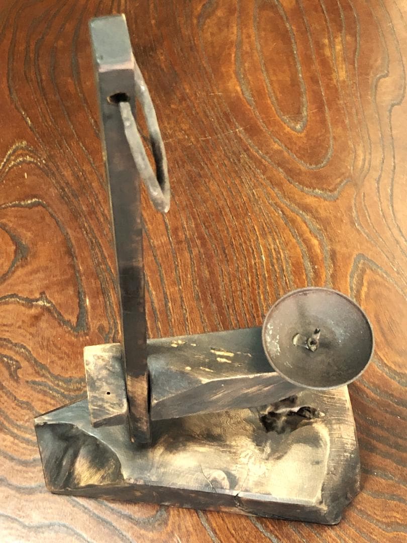 【 高低可変杢燭台 】　天然杢製　66ｃｍ　江戸時代　僅少品