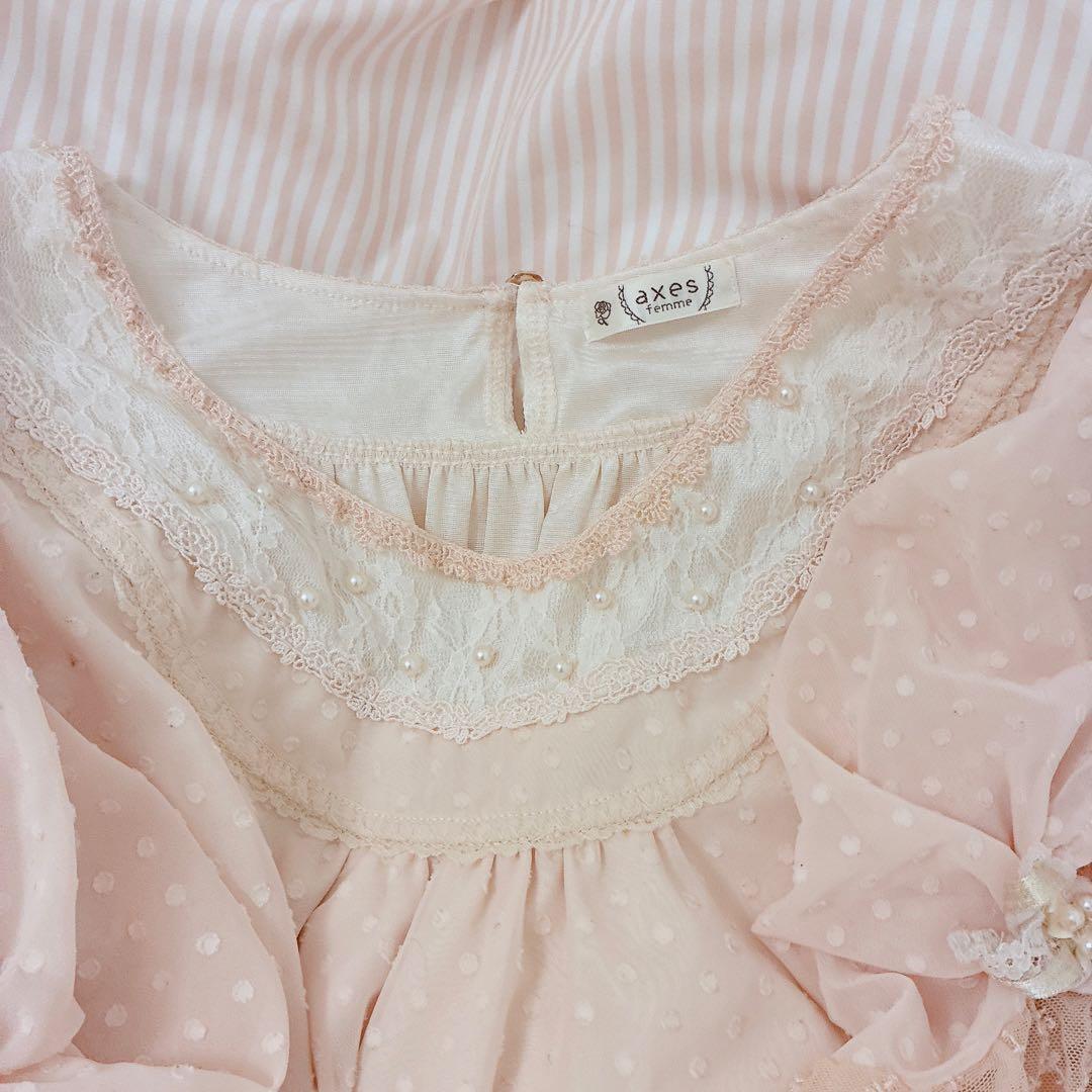 axes femme 2点セット 姫 ドット リボン ブラウス タートル 平成