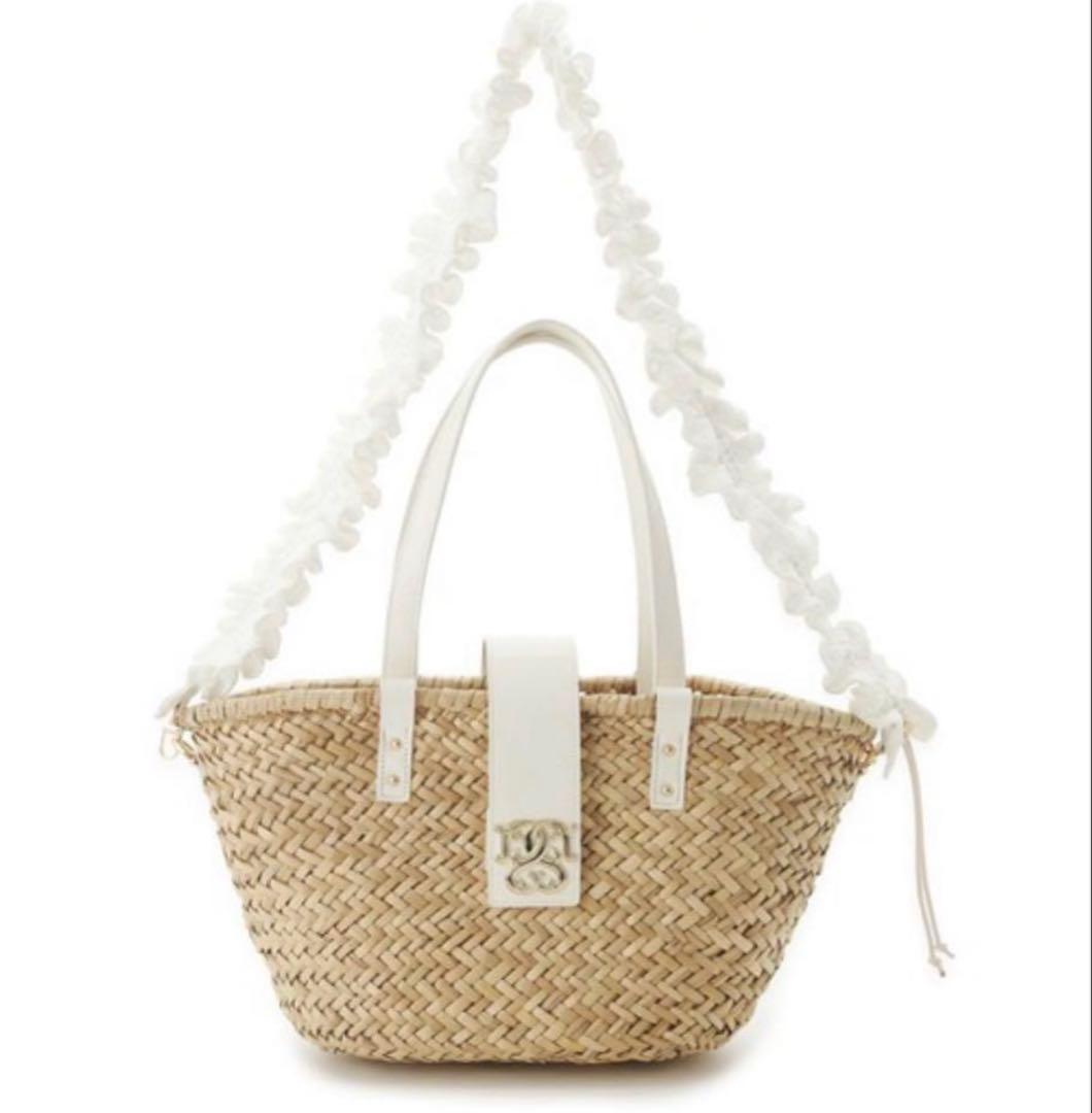 【美品】SNIDEL コットンレースショルダー付き かごバッグ ホワイト