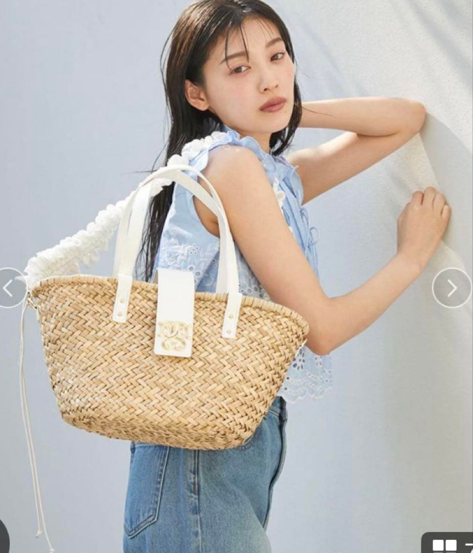 【美品】SNIDEL コットンレースショルダー付き かごバッグ ホワイト