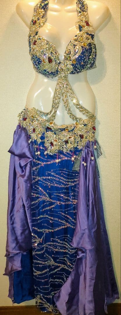 【新品】ベリーダンス セットアップ 青紫 ビーズ装飾