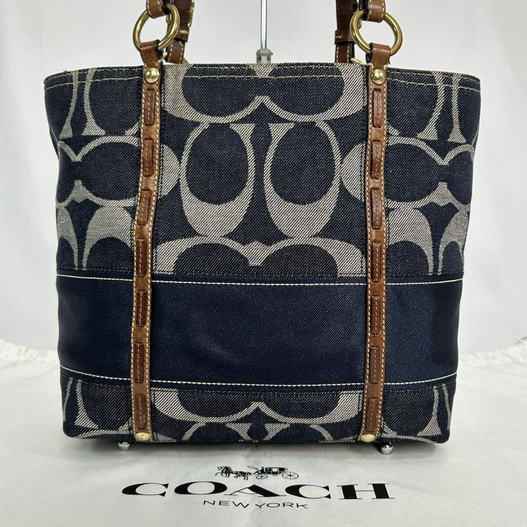 【美品】コーチ 11179 トートバッグ シグネチャー デニム レザー A4可