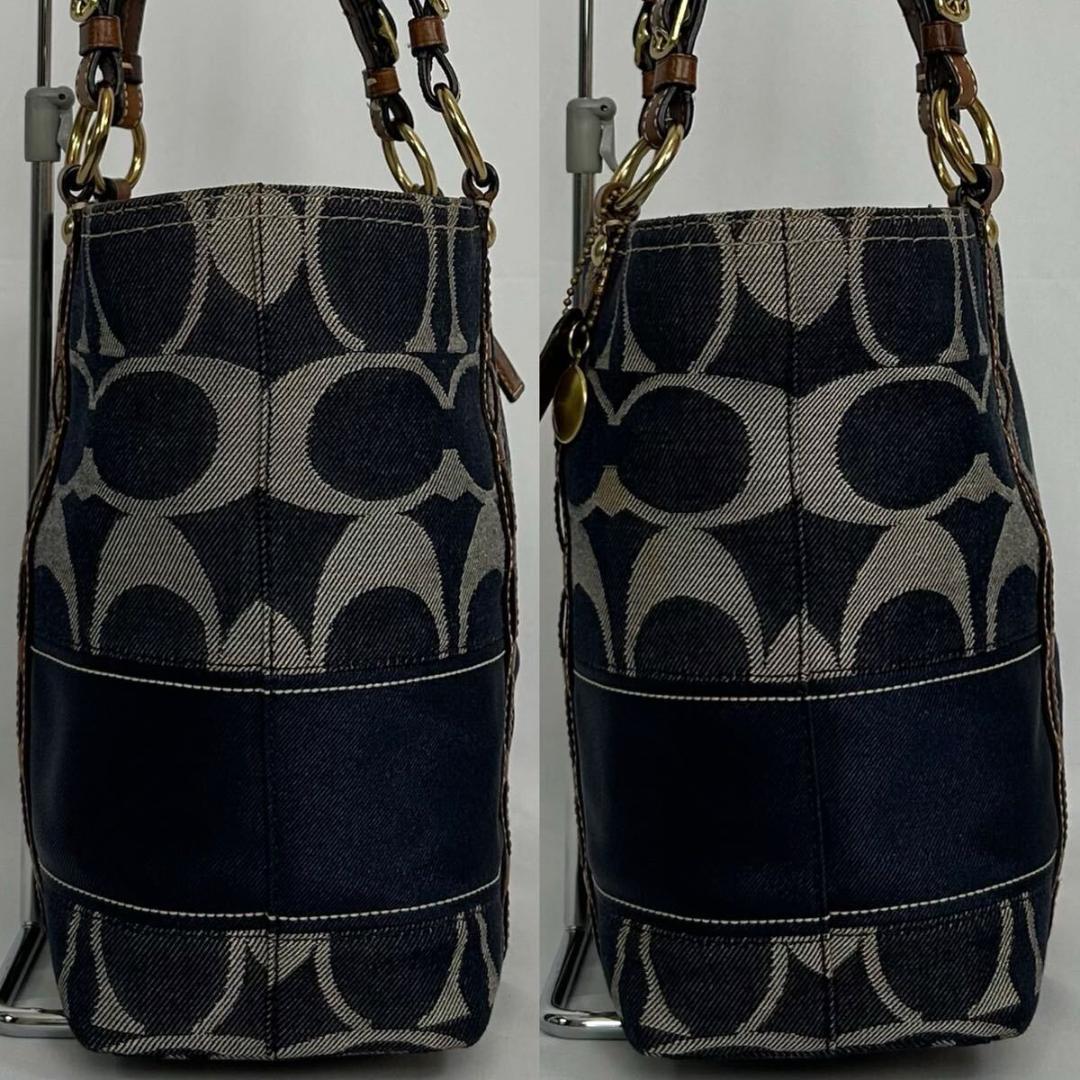 【美品】コーチ 11179 トートバッグ シグネチャー デニム レザー A4可