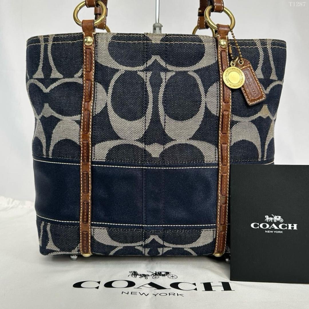 【美品】コーチ 11179 トートバッグ シグネチャー デニム レザー A4可