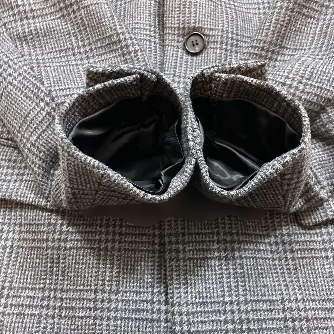 極美品オールセイエンツ チェスターコートグレンチェックイタリア製 ダークグレーM